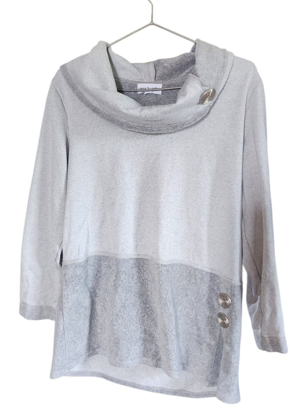 NEON BUDDHA Light Gray Cowl Neck Button-Accent Sweater Size Medium